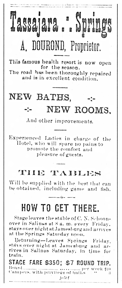 An ad that ran in the Salinas Weekly Index during the summer guest season of 1890.