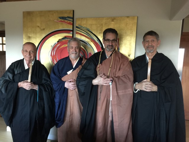 Al Tribe, Lew Richmond, Peter Schireson, Peter Coyote at Al and Peter's transmission ceremony