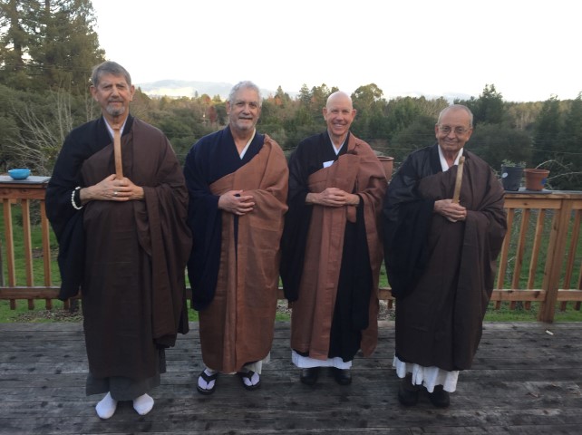 Peter Coyote, Lew Richmond, Ed Sattizahn, Al Tribe at Al and Peter's transmission ceremony